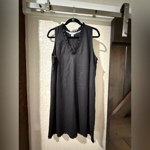 Tommy Bahama Two Palms Black Linen Ruffle Trim Dress